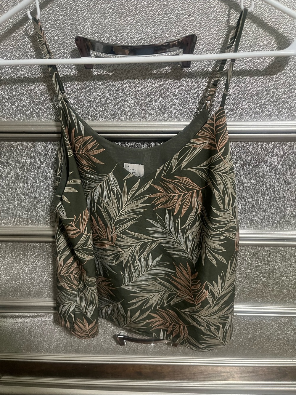 a new day Olive Green Tropical Leaf Print Camisole